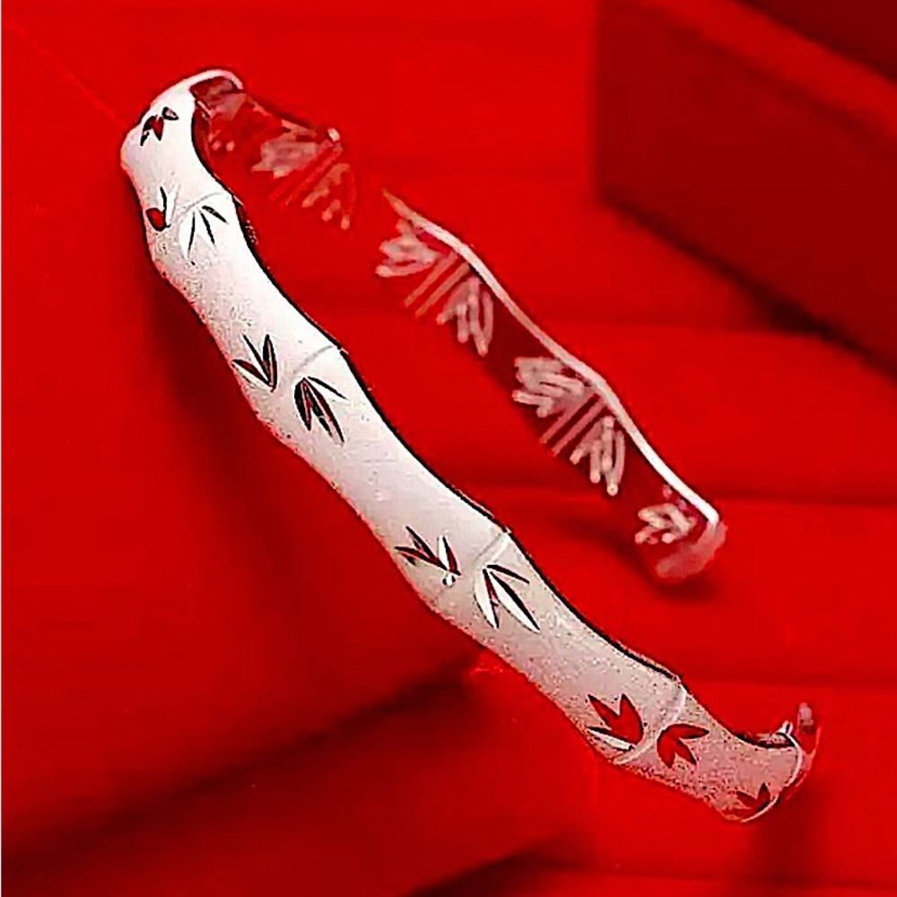 Engraved Vintage Sterling Silver Bamboo Design Cuff Bangle Bracelet